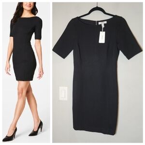 NWT Spanx Black Ponte Sheath Mini Dress Boatneck Elbow Length Sleeves Size Small